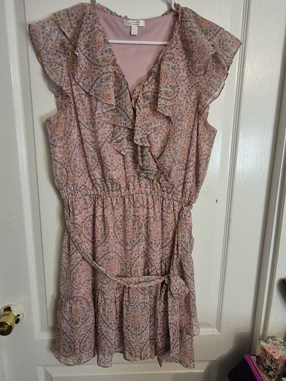 LC Lauren Conrad Dusty Pink Floral Dress with Ruffle Trim